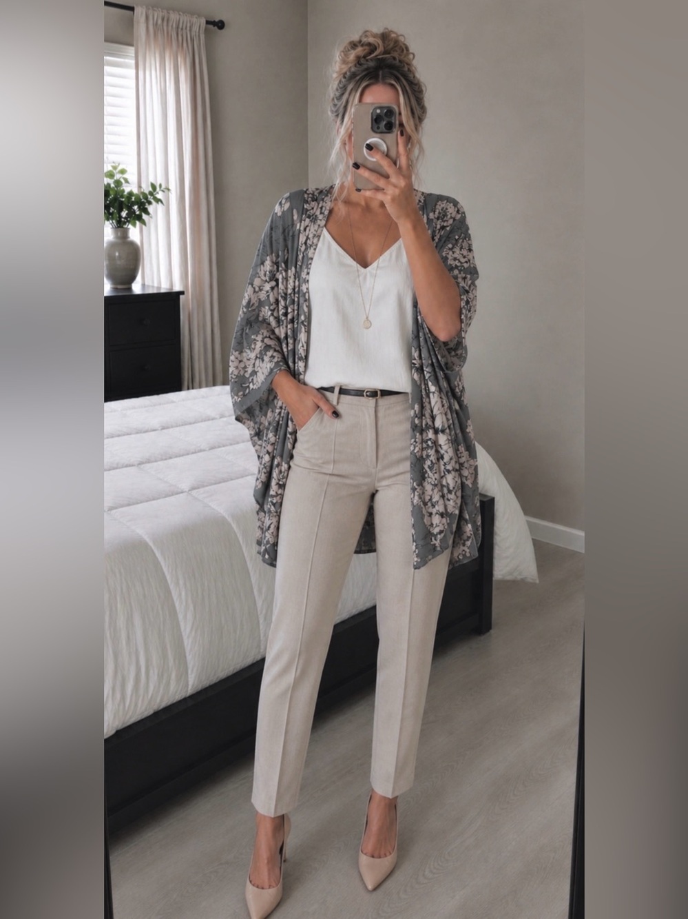 Maurices Gray Floral Kimono Cardigan | Boho Lightweight Layer | OS